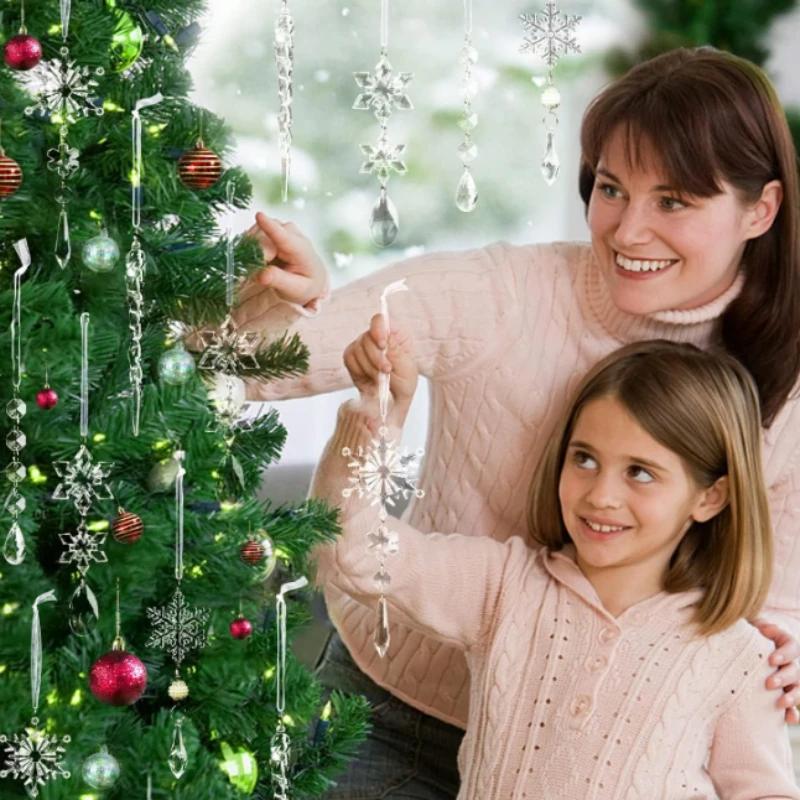 10Pcs Christmas Crystal Snowflake Ornaments Transparent Icicle Xmas Tree Hanging Pendant Christmas Decoration Home New Year 2025