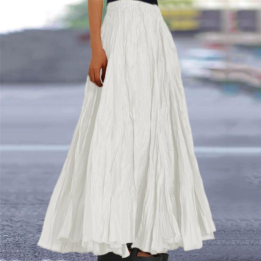 Womens Swing Maxi Skirt Bohemian Ruched Long Skirts for Beach Holiday Summer High Waisted A Line Flowy Skirts Boho Skirt Faldas