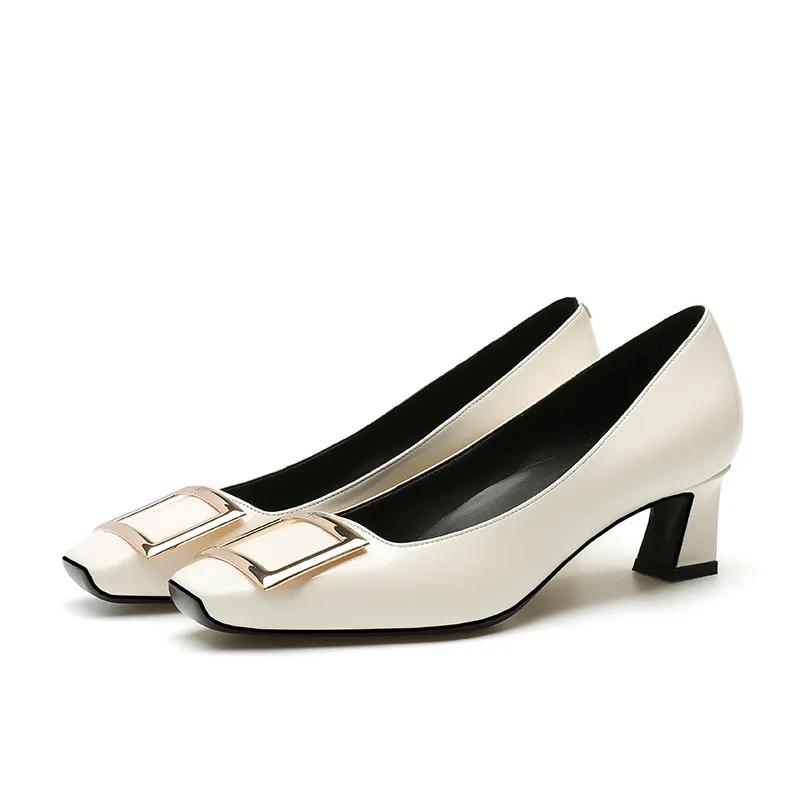 Square Buckle High Heels 2024 New Brand Women Sexy Thick High Heels Dress Party Wedding Shoes Retro Shallow Mouth Woman Pumps
