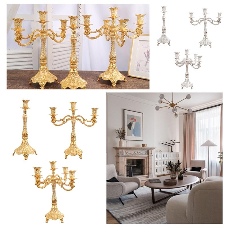 Luxurious European Taper Candle Holders Luxurious Carved Gold Metal Candelabra Enhancing Living Space Aesthetic Decors