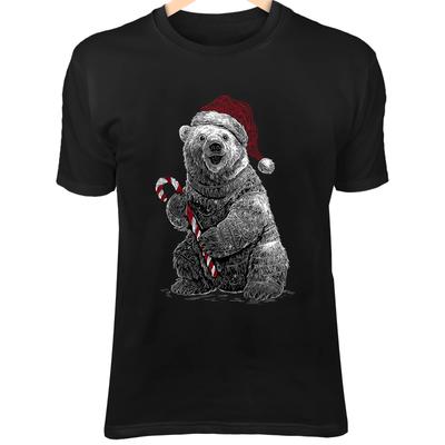 Christmas Polar Bear Line Art - Cute Minimalist with Santa Hat & Candy Cane