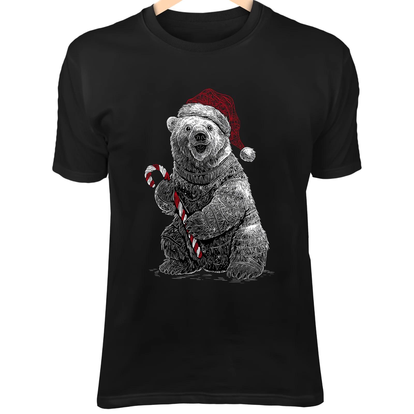 Christmas Polar Bear Line Art - Cute Minimalist with Santa Hat & Candy Cane S