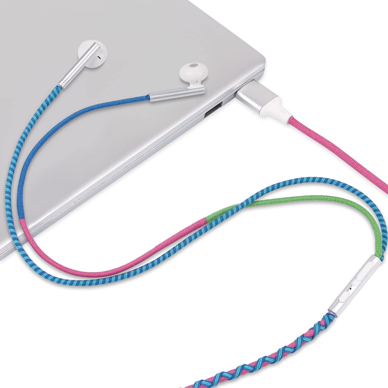 

URIZONS USB Color Nylon Handwoven Earphones - USB A Earphones with Mic, Suitable for PCLaptopDesktop Computer Gaming. Tangle-Free, Dirt-Resistant,