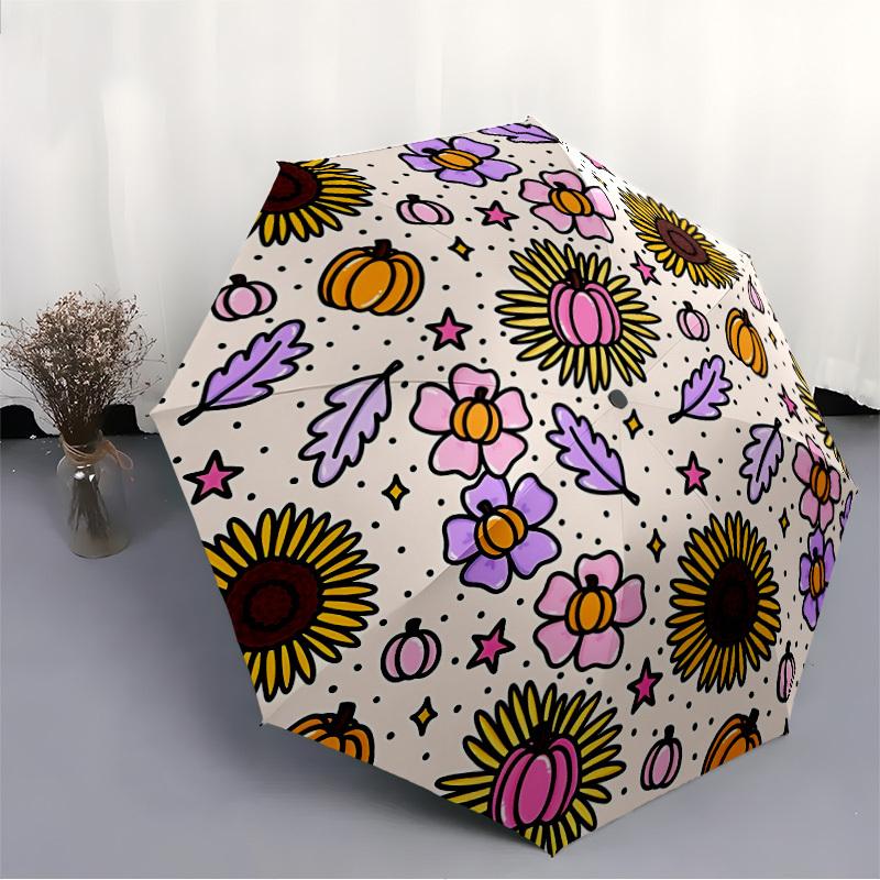 1pc Autumnal PatternsAutomatic Open/close Folding Umbrella, Compact Portable Travel Umbrella, Perfect Birthday/Holiday, Cute Umbrella y033