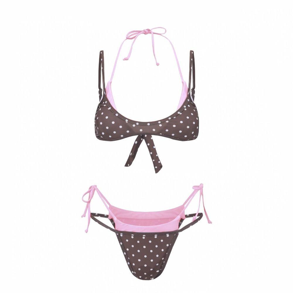 Polka Dot Halter Bikini Set Low Waist Summer Beachwear Fashion Women Swimsuits Vacation S