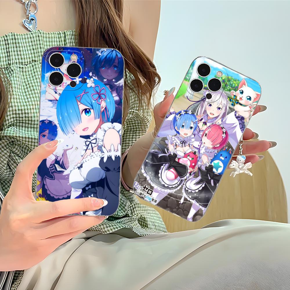 RE REM RAM Emilia Phone Case for iPhone 16 15 14 13 12 11 X XR XS 8 6 Pro Max Plus Mini Clear Colour Printing Pretty Cellphones