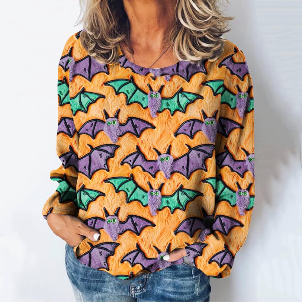 3d Printed Women's T-Shirt Christmas And Halloween Costume Round Neck Long Sleeved Spring/Autumn Casual Party Top Cute Cartoon