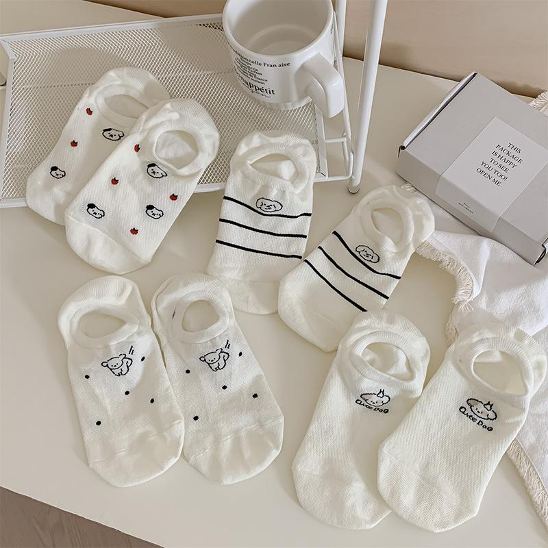 Sock Slippers Women Cotton Thin Breathable Summer Invisible No Show Socks Silicone Non-slip Girls Kawaii Cartoon Low Cut Socks