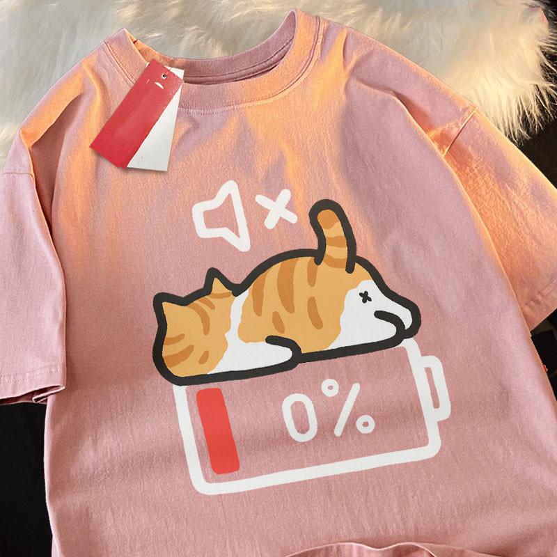 

Retro Style Cat Printing Loose Shortsleeved Tshirt Pregnant Women with Summer Round Neck Top S