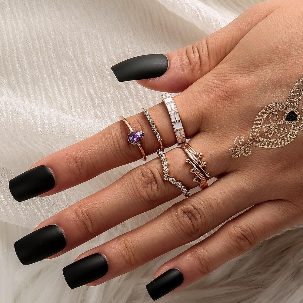 Anel de Moda Personalizado Criativo Irregular Geométrico Zircônia Galho de Árvore Anel Conjunto Geométrico de 5 Peças