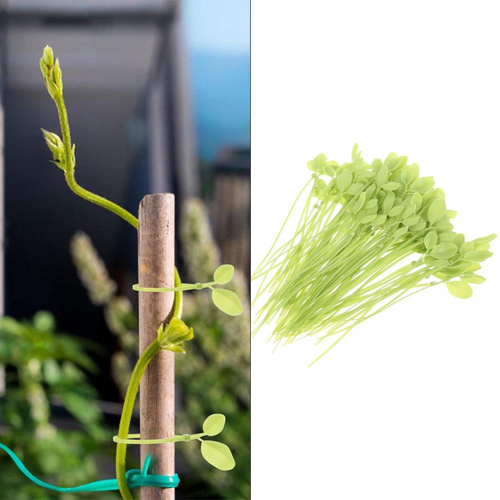 Garden Plant Clips Leaf Cable Ties Garden Support Green Nylon Material Leaf-shaped Design Simple Locking Mechanism