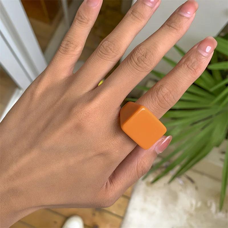Classic Trend Color Acrylic Ring Ring Simple Geometric Square Wide Edge Resin Ring Jewelry Wedding Gift Creative