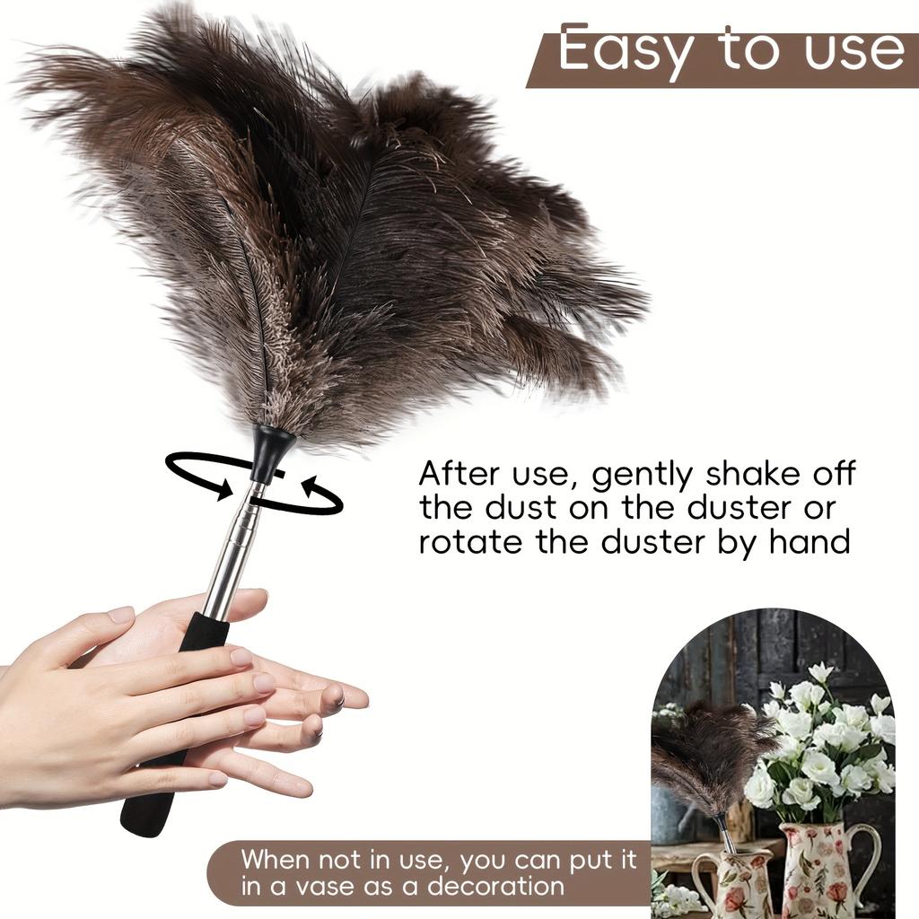 Extendable Feather Duster Reusable 1pc Feather Duster with Telescopic Handle Cleaning Tool for Ceiling Fans, Chandeliers, Blinds, Furniture