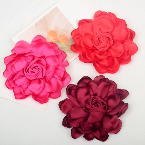 Fabric Flower Satin Rose with Flat Back Handcrafted Blooms Hat Clothes Hair Tie Accessories for DIY Craft Corsage Hairpin Brooch Headband