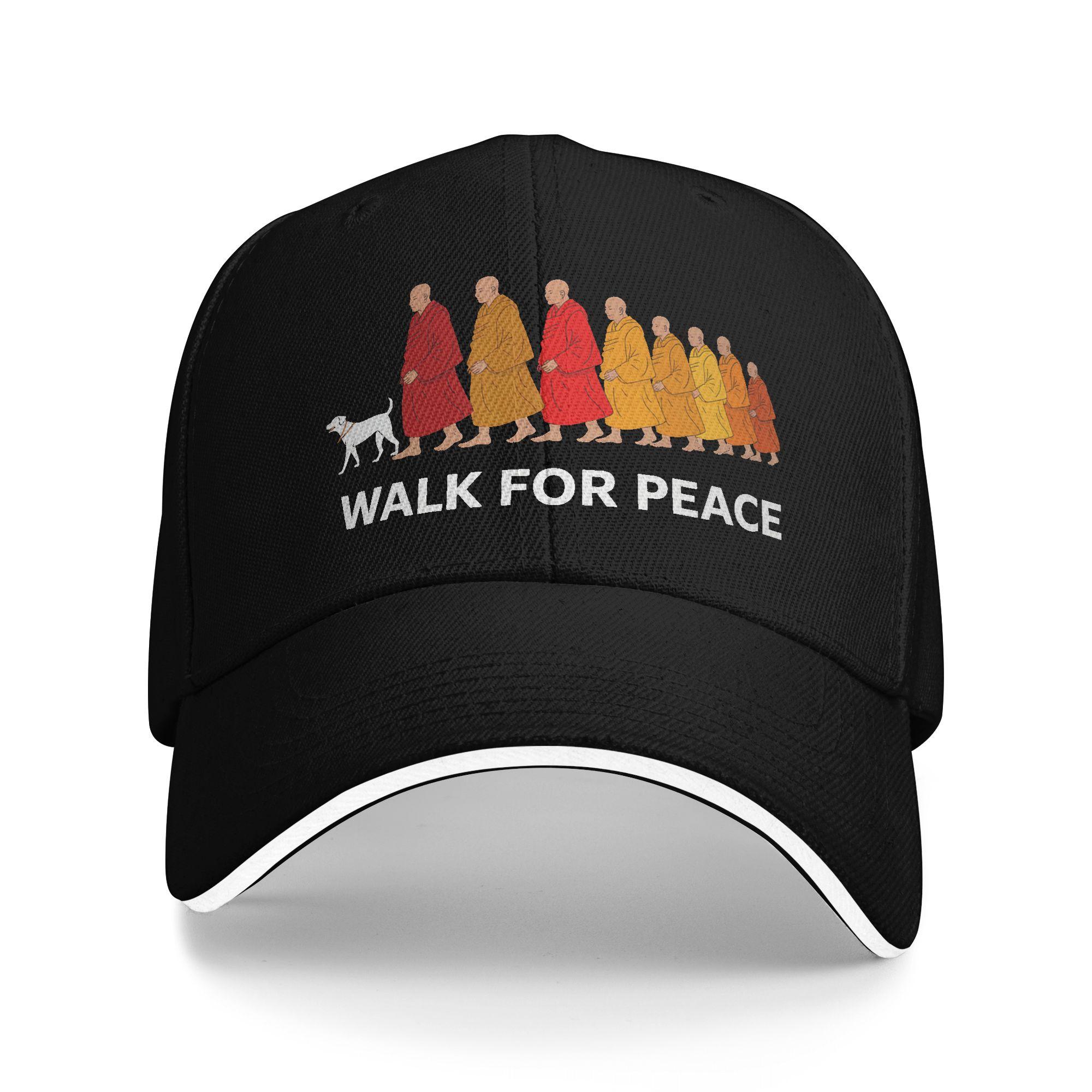 

Summer Casual Baseball Cap Retro Walk for Peace Monks with Aloka Dog Running Hippie Trucker Hat For Men Fashion Baseball Caps One Size чёрный