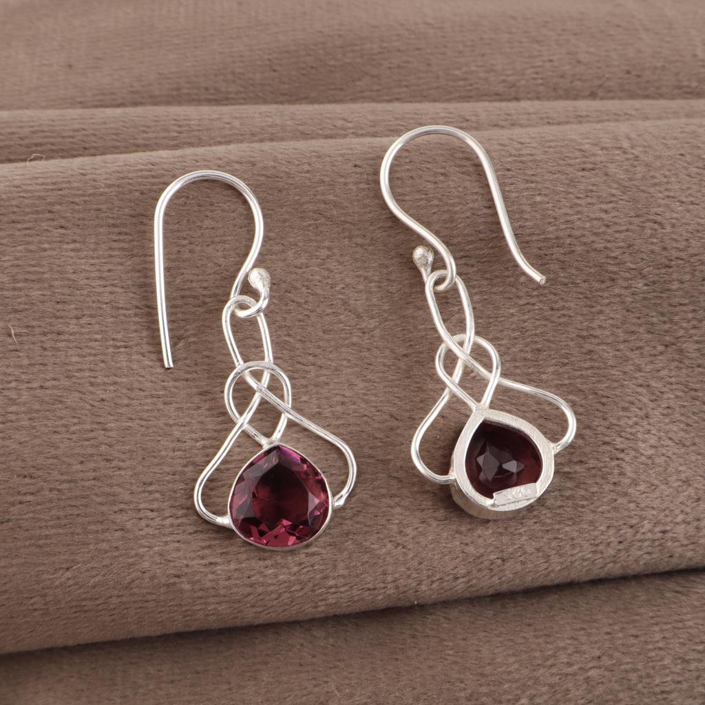 Rhodolith Edelstein Schmuck, Handgefertigter Silberschmuck, 925 Sterling Silber Ohrringe, Wunderschöne Silberohrringe für Hochzeitsgeschenk