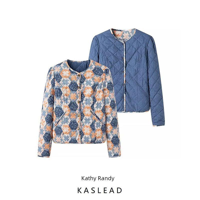 Kaslead New Arrival Women's Clothing Fashion Style Stylish Simple and Versatile Two-Sided Wear Print Button Decoration Long Sleeve Cotton Coat