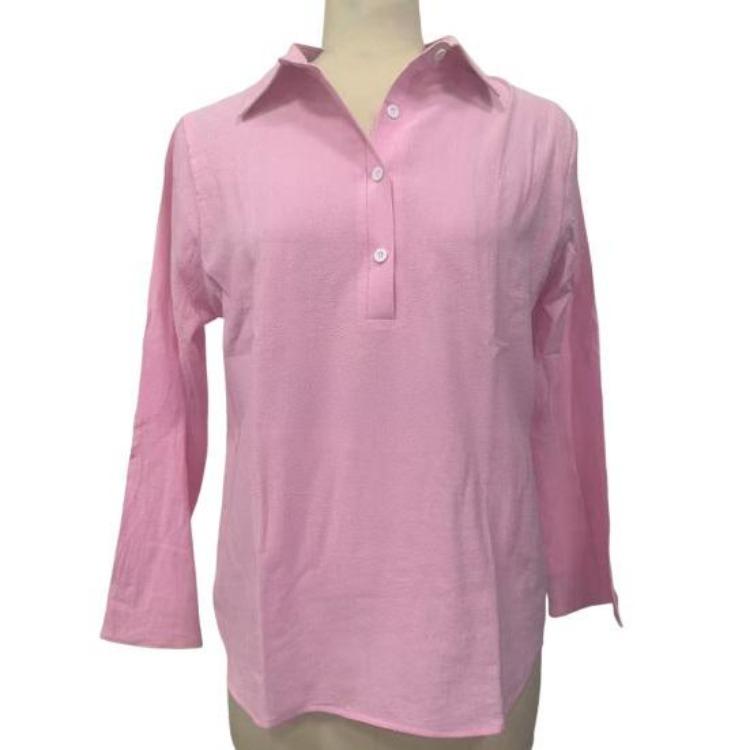 Lightweight Breathable Casual Blouse Loose Fit Women Shirt Lapel V Neck 3 4 Sleeve Pullover Tops Solid Color Daily Wear