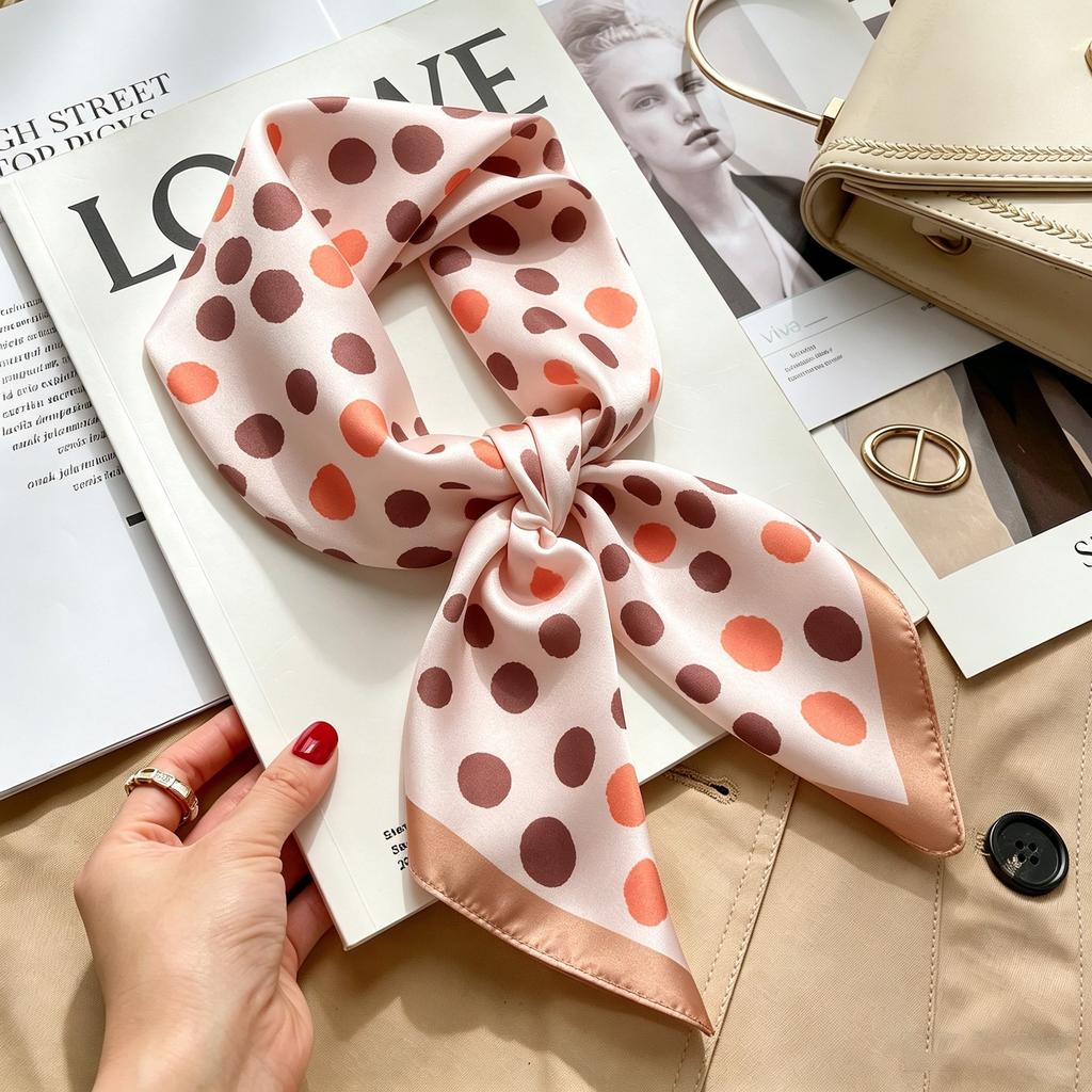 Commuter elegant flower silk scarf women's contrasting color retro printing satin scarf shirt with multi-purpose decorative small scarf