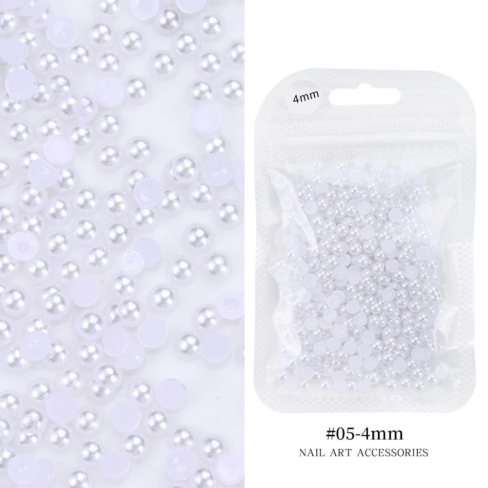 Bag Manicure Pearl Flat Bottom Pure White Abs Semi-Round Half-Sided Pearl Loose Bead Diy Manicure Highlight Half-Sided Imitation Pearl