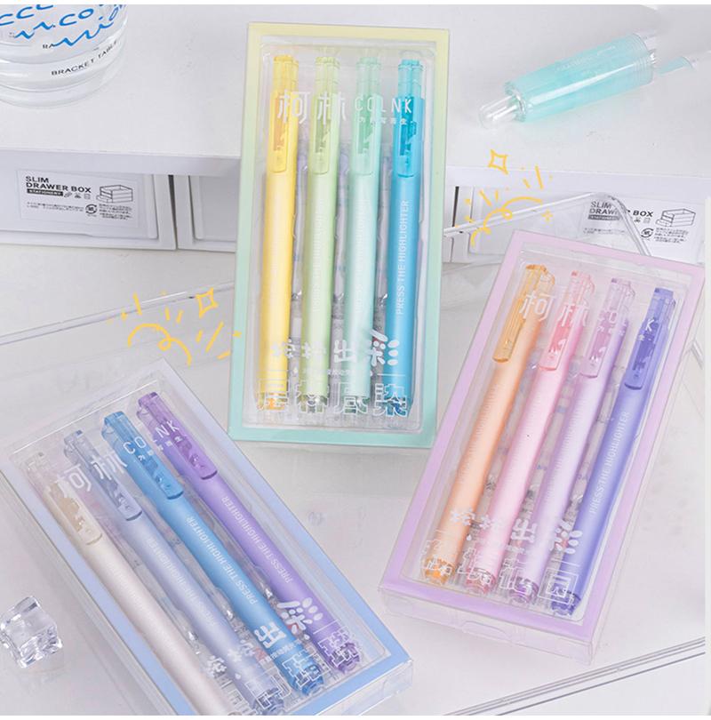 4 Pcs/Set Creative Press Art Marker Pens Colored Highlighter Large Capacity Drawing Painting Pen Artist Stationery Supplies