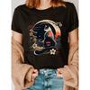 Retro Cat Fashion Letter Print T-Shirt, Short Sleeve Crew Neck Casual Top for Spring And Summer