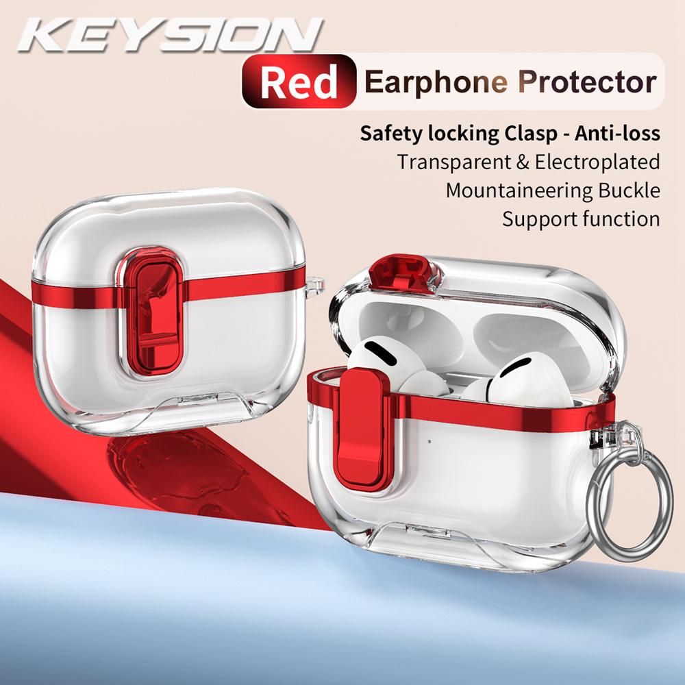 KEYSION Plating Transparent Earphone Case for AirPods Pro 3 TPU+PC Shockproof Phone Stand Hook Headphone Cover for AirPods Pro 3
