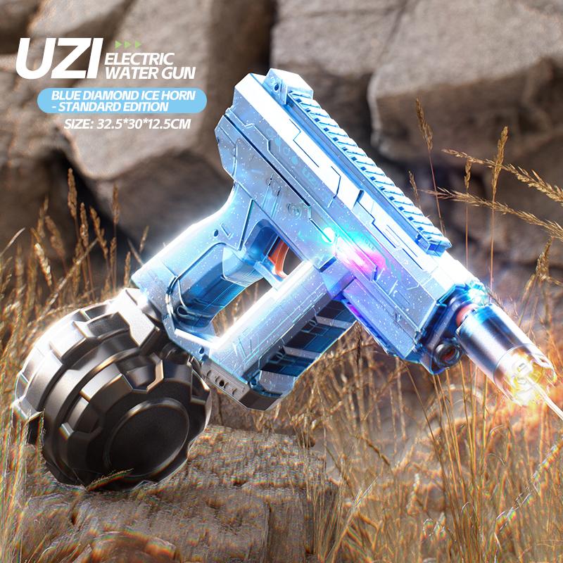 Electric Water Gun With light Sprays Flame Effect Continuously UZI Water Gun Toy Swimming Pool Play Water Adult Shots Games Toy