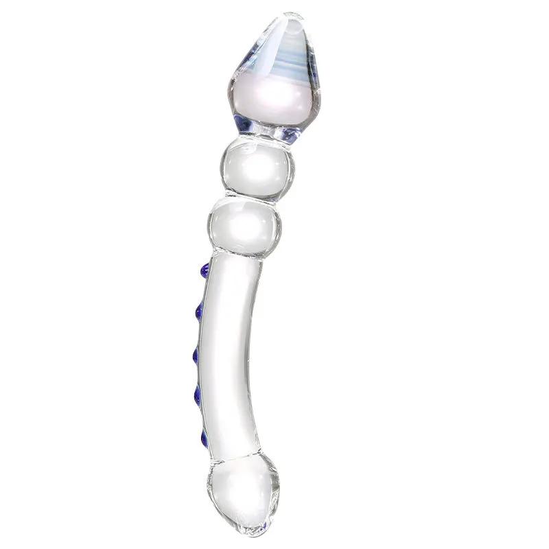 Double Ended Crystal White Pyrex Glass Dildo Artificial Penis Granule Spiral G Spot massager Adult game Sex Toys for Woman Gay