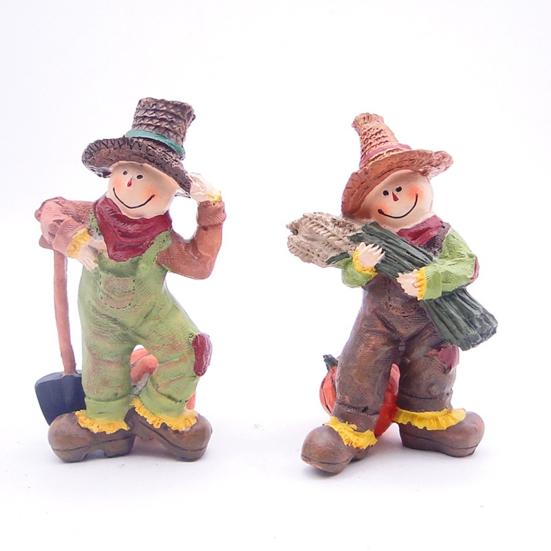 Pumpkin Scarecrow Figurine Handcrafted Resin Statue Fall Harvest Decoration Home Garden Thanksgiving Decor