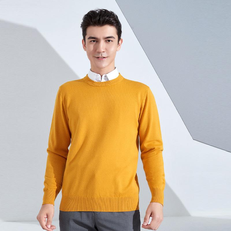 Autumn and Winter Men's Round Neck Loose Thickened Pullover Knit Sweater Solid Color Long-sleeved Short Section of Business Bottoming Warm Sweater