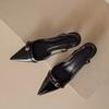 Patent Leather Stiletto Sandals Summer New Pointed Toe Shallow Mouth Metal Buckle Slip Strap Non-Slip Kitten Heels