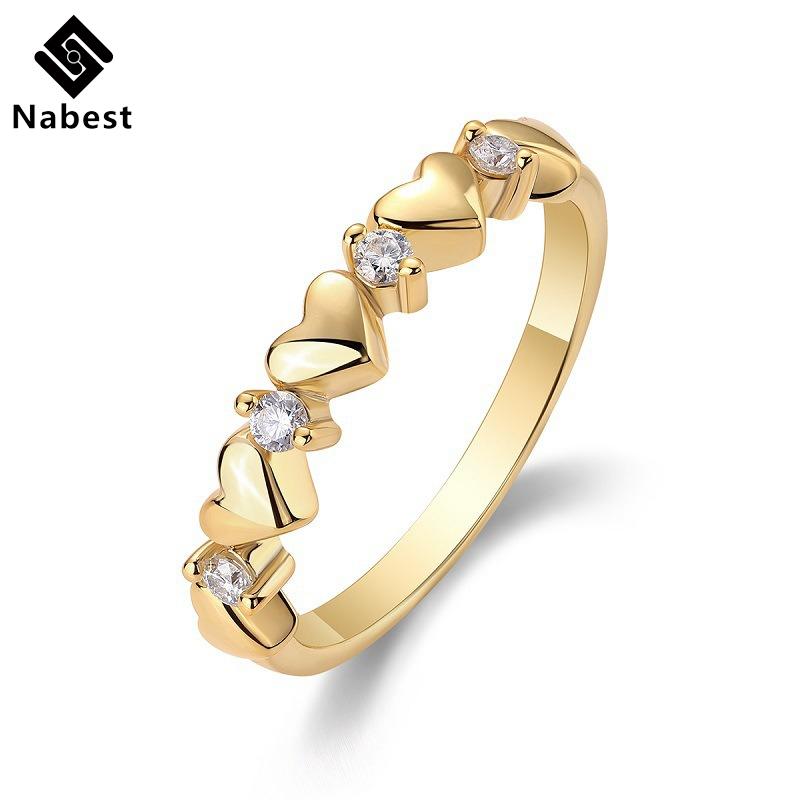 Nabest Fine Jewelry Gold Plated CopperHeart Wedding Band for Women Hypoallergenic VVS D Color Moissanite Rings
