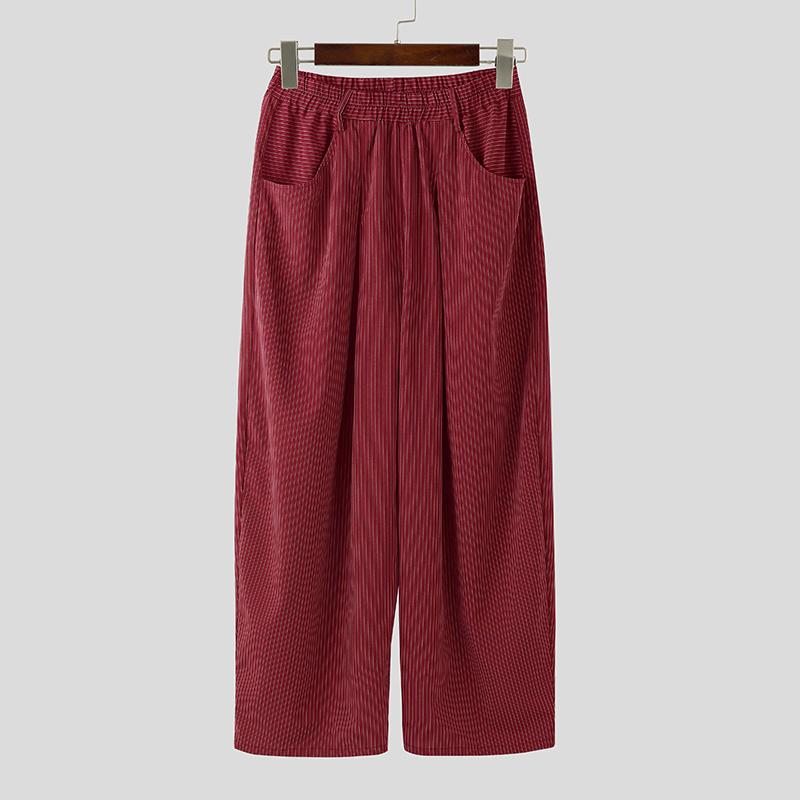 INCERUN Herren Freizeit Elastischer Bund Gestreifte Lange Weite Beine Hosen