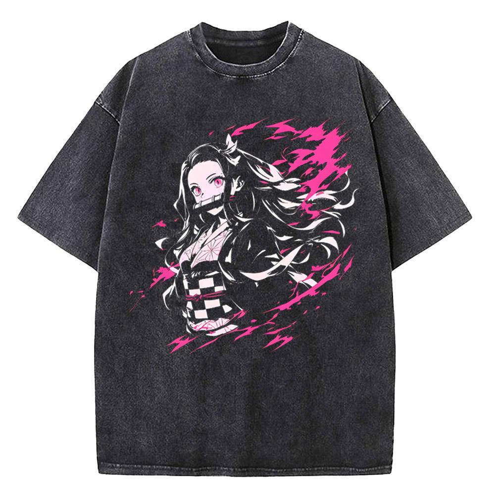 Anime Movie Demon Slayer Unlimited Castle Washed T-shirt Printed T-shirt Fashion Anime Enthusiast Short Sleeve