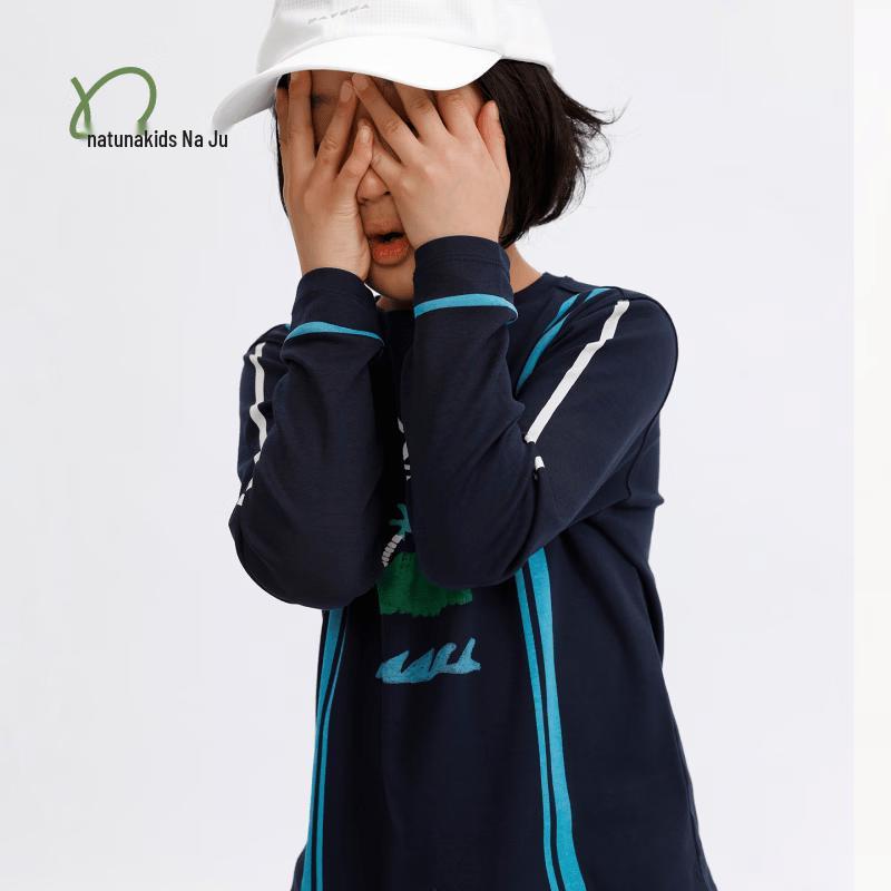 Na Ju Kids Color Block Illustration Printed Long-Sleeve Cotton Ribbed T-Shirt