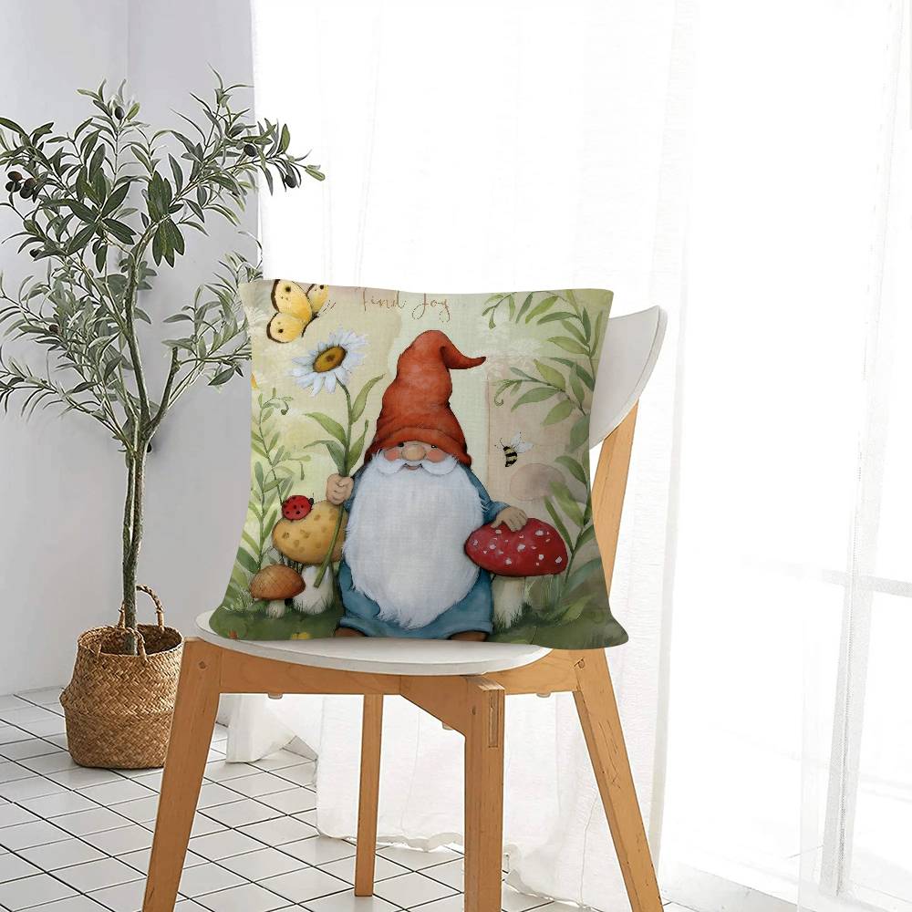 Adorable Gnome & Floral Garden Cushion Cover Car Throw Pillow Case For Sofa Car Christmas Gift