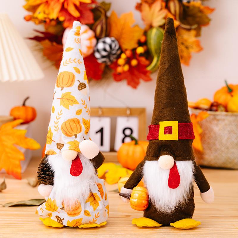 New Thanksgiving Harvest Festival Decorative Gnome Doll Holding Pumpkin And Pinecone Figurine For Autumn Celebration