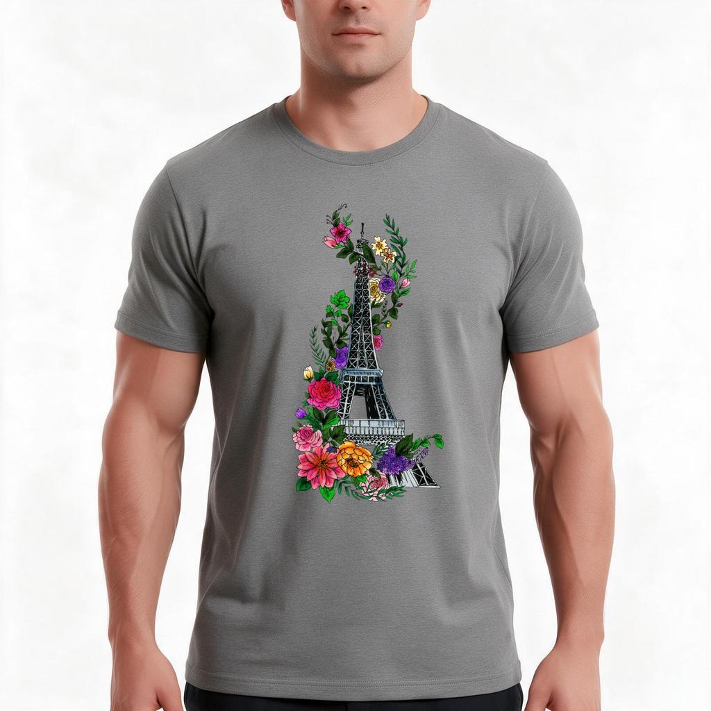 Floral Eiffel Tower Tshirt Summer Casual Cotton Tee Oversized Streetwear Tops Vintage Graphic Print Loose Fit Short Sleeve