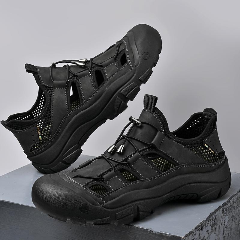 Fashion Handmade Men's Leather Sandals Outdoor Wading Aqua Loafers 2025 New Summer Casual Shoes for Men Lightweight Stylish Beach Flats