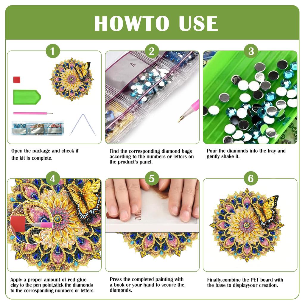 Butterfly Mandala 2D/Flat DIY Hanging Diamond Art Kits Rhinestone Diamond Art Window Pendants Window Hanging Art for Home Decor