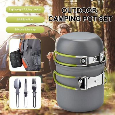 Set de vase de gătit de camping din aluminiu în aer liber pentru 1/2 persoane Set de gătit pliabil Fierbător de apă Kit de oală pentru grătar Echipament pentru camping de călătorie