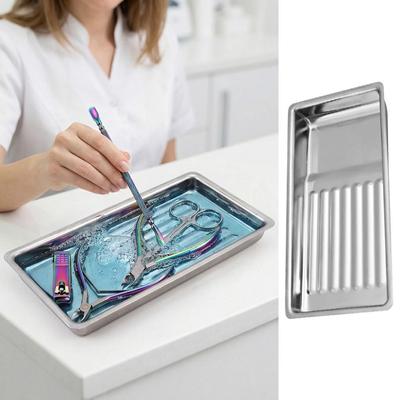2Pcs Stainless Steel Nail Art Sterilizing Tray High-temperature Resistant Square Cosmetic Storage Tray Small Multi-purpose