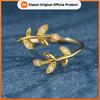 Huitan Fresh Style Leaf Design Opening Ring for Lady Party Engagement Elegant Accessories Daily Versatile Jewelry with Shiny CZ