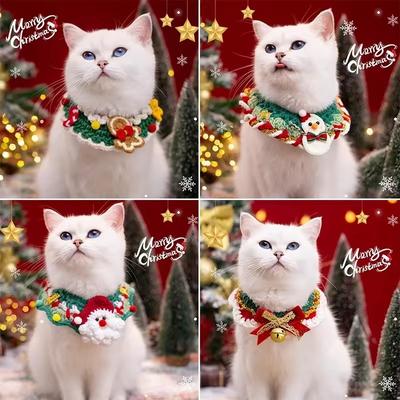 Écharpe de Noël Mignonne pour Animaux de Compagnie - Collier Tricoté à la Main pour Chat Chien Décoration Arbre de Noël Accessoires