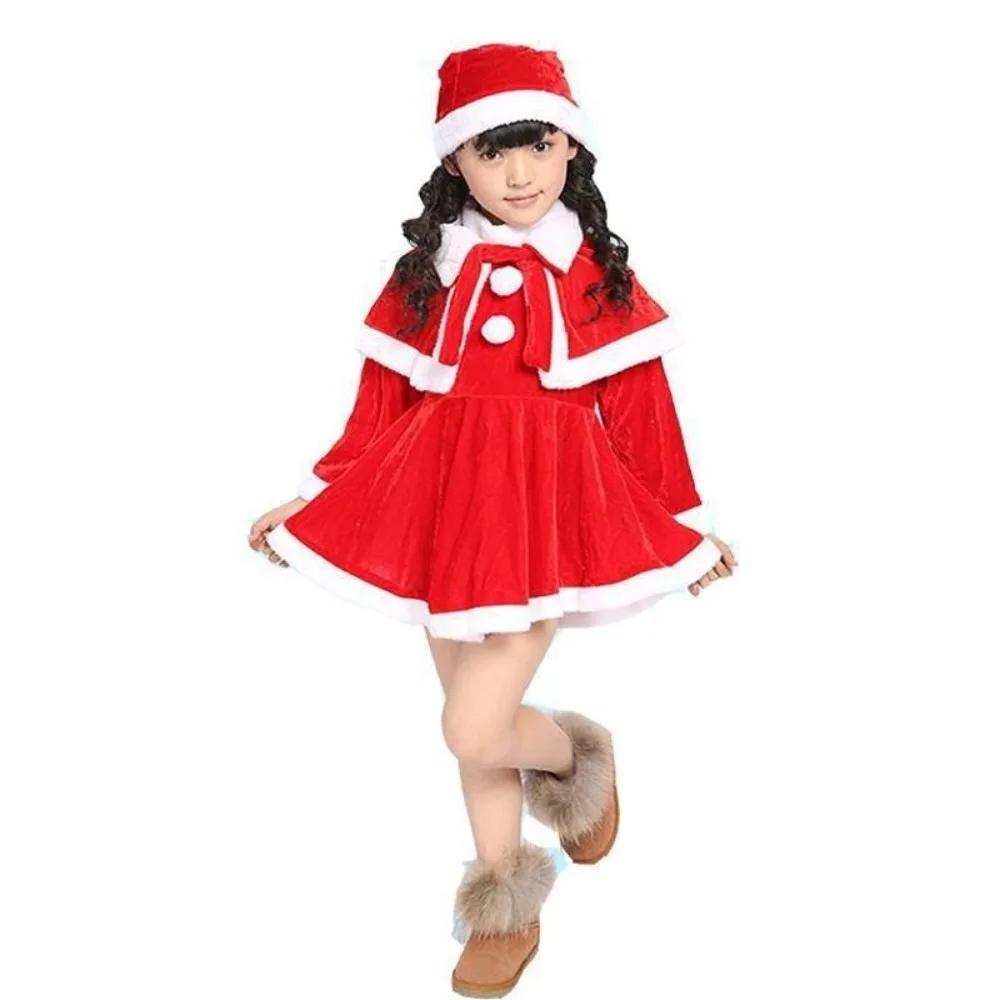

New Year Children Christmas Clothes Santa Claus Classic Cosplay Costume Set Soft Plush Red Outfits Xmas Suit Wear 70cm