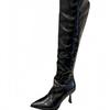2025 autumn and winter new pleated design black leather boots wear soft leather thin knight boots women