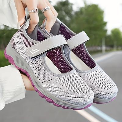 Baskets en maille respirante pour femmes, chaussures de marche confortables à bride à la cheville