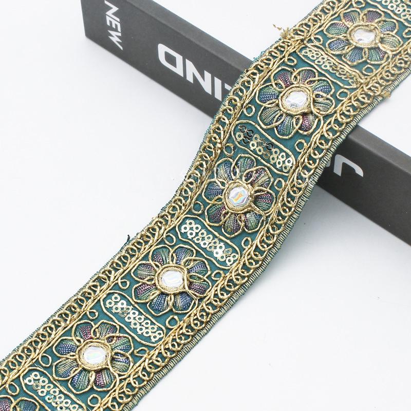 5yards Ethnic Gold Thread Sequins Lace Trims DIY Sewing Hanfu Dress Decoration Embroidered Fabric Garment Trimming Ribbon