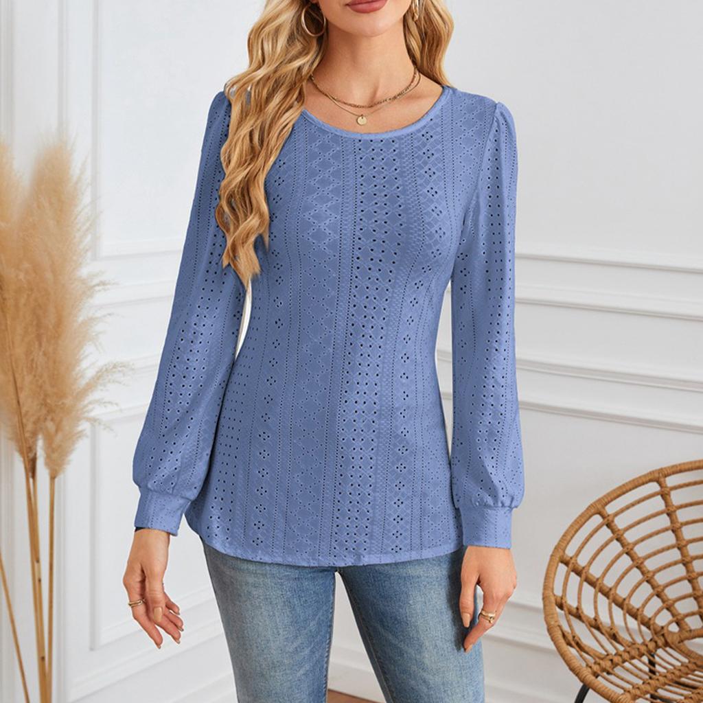 Women's Fashion Casual Solid Color Puff Sleeve Long Sleeve Top T-shirt